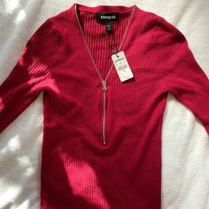 Women’s Express Red Half-zipped Shirt (Size: XS)